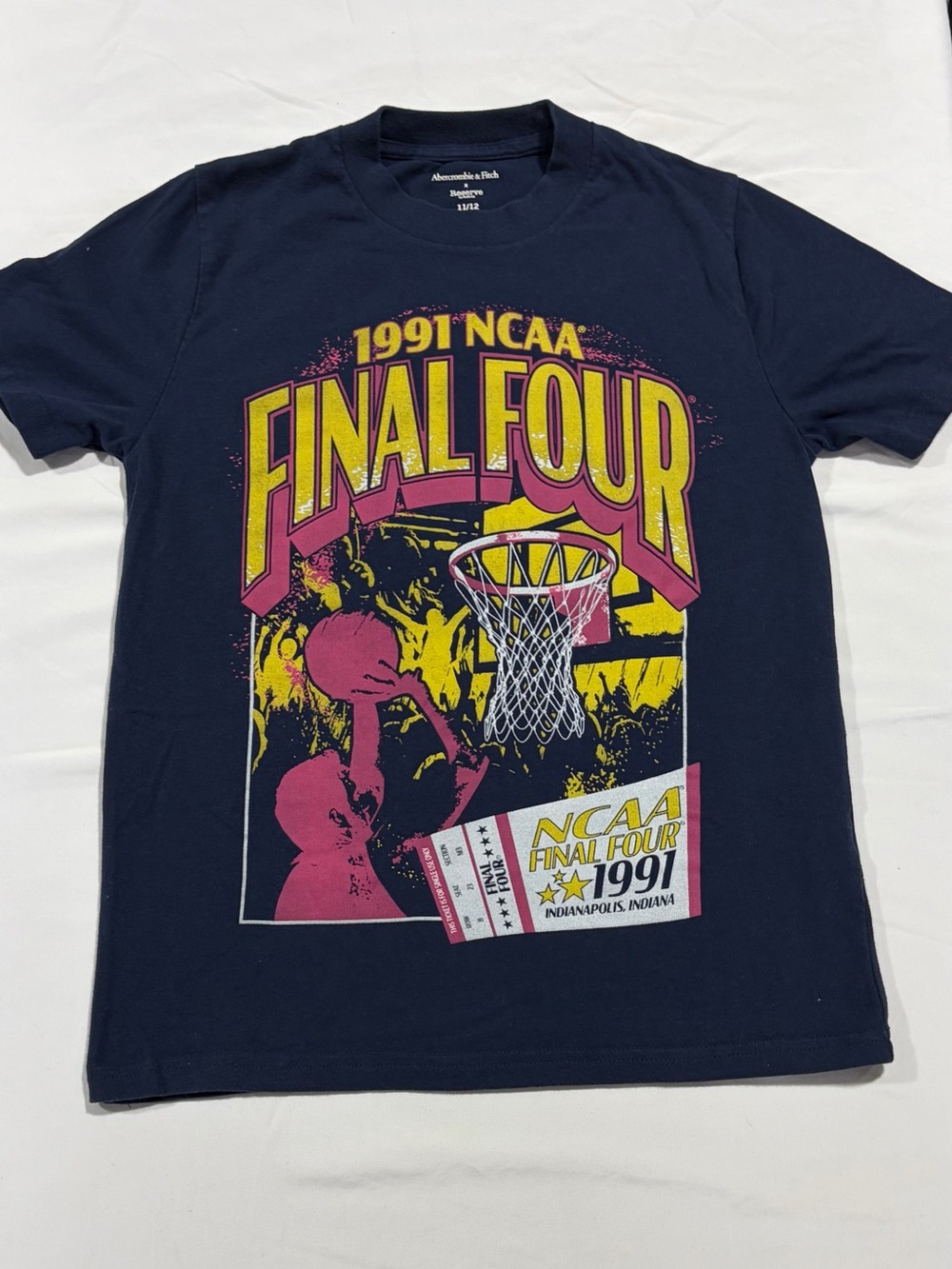 abercrombie kids navy Final Four 1991 Graphic Tee - Yellow & Pink
